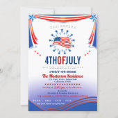 レッド ホワイト ブルー アメリカ国旗 7月4日 BBQ パーティー 招待状 (正面)