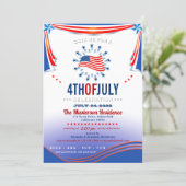 レッド ホワイト ブルー アメリカ国旗 7月4日 BBQ パーティー 招待状 (スタンド正面)