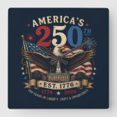 レッド ホワイト ブルー アメリカ独立記念日 スクエア壁時計 (正面)