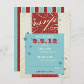 レッド・ホワイト&ブルー ウェディング 出欠確認 招待状 (正面/裏面)