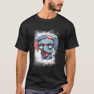 レッド ホワイト ブルー エレファント アメリカ国旗 7月4日 Tシャツ