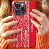 レッド+ホワイト+ヘリンボーン+パーソナライズド+ネーム Case-Mate iPhoneケース