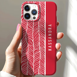 レッド+ホワイト+ヘリンボーン+パーソナライズド+ネーム iPhone 15ケース