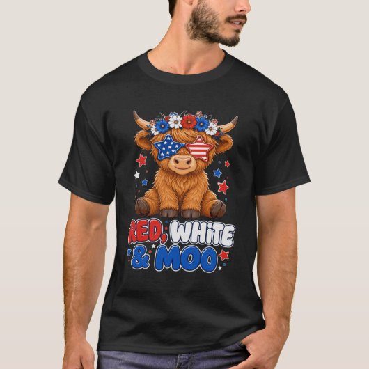 レッド ホワイト & ムー 愛国的な牛 7月4日 Tシャツ (正面)