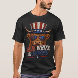 レッド ホワイト & モーハイランドカウTシャツ - 面白い4th of Tシャツ