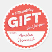 レッド＆ホワイト ヴィンテージスタイルのホリデーギフトステッカー ラウンドシール (正面)