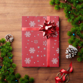 レッド＆ホワイト ヴィンテージ スノーフレーク クリスマス ラッピングペーパー