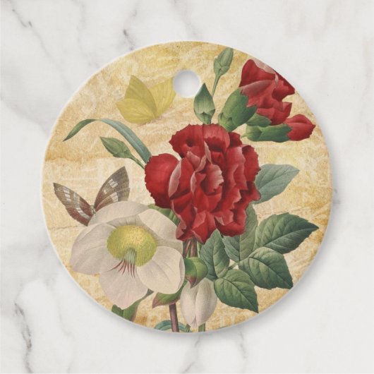 レッド＆ホワイト ヴィンテージ フラワーブーケ フェイバータグ (正面)