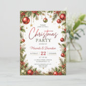 レッド・ボールのツリー・ブランチ・ヒイラギの実 クリスマス 招待状 (スタンド正面)