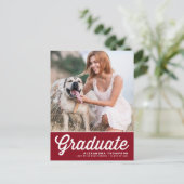 レッド ボールド レトロ スクリプト フォト 卒業式 ポストカード (スタンド正面)