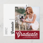 レッド ボールド レトロ スクリプト フォト 卒業式 ポストカード (正面/裏面)