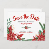 レッド·ポインセティア·クリスマス·ウェディング·セーブ·ザ·デート 案内ポストカード (正面/裏面)