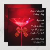 レッド マティーニ 女性の 誕生日パーティー 招待状 (正面/裏面)