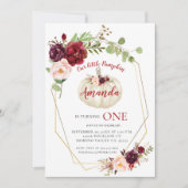 レッド・マルサラ・ホワイト・カボチャが1誕生日  招待状 (正面)