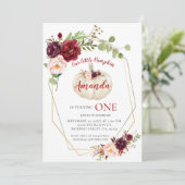 レッド・マルサラ・ホワイト・カボチャが1誕生日  招待状 (スタンド正面)