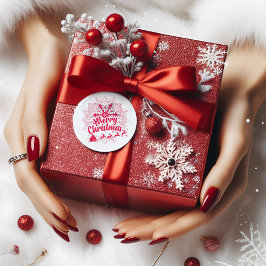 レッド・マンダラ・スノーフレーク&サンタのそり クリスマス ラウンドシール