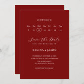 レッド ミニマリスト 保存日カレンダー セーブザデート (正面/裏面)