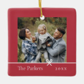 レッド |ミニマリストBow両面フォト セラミックオーナメント (正面)