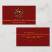 レッド ミニマル モダン タトゥースタジオ 名刺 (正面/裏面)