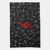 レッド・ミュージック・ノートとシルバー・ブラック キッチンタオル (縦)