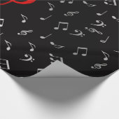 レッド・ミュージック・ノートとシルバー・ブラック ラッピングペーパー (角)
