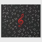 レッド・ミュージック・ノートとシルバー・ブラック ラッピングペーパー (フラット)