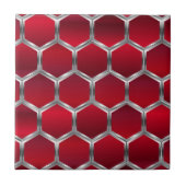 レッド&メタリック銀八角形パターン タイル (正面)