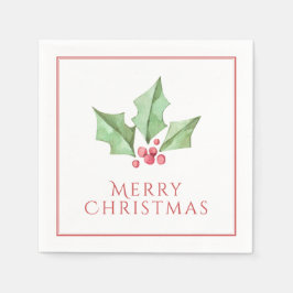 レッド メリークリスマス ヒイラギ クリスマスベリー 冬の休日 スタンダードカクテルナプキン