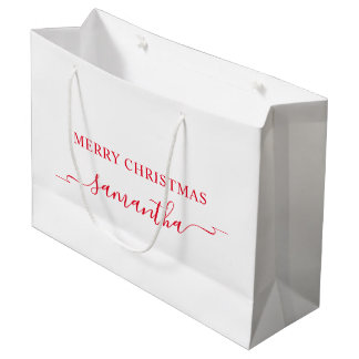 レッド メリークリスマス リボン スウォッシュ サイニチャー 名前 ラージペーパーバッグ