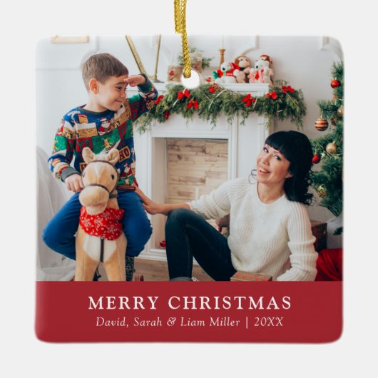 レッド メリークリスマス 写真 オーナメント (正面)