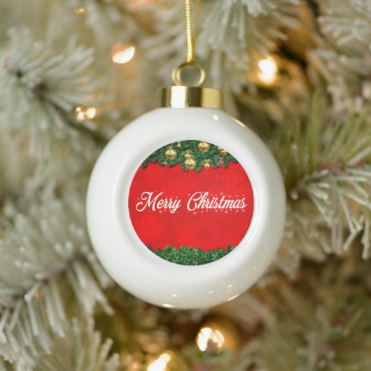 レッド メリークリスマス 陶器のボール オーナメント (ツリー)
