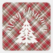 レッド、モカ&クリームプレイド – メリークリスマス+ツリー スクエアシール (正面)