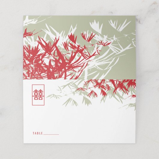 レッド&モス竹葉ダブル中国のシ結婚ス プレイスカード (外部開封)