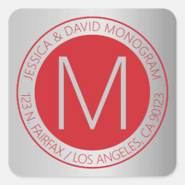 レッド&モダンシルバーフェイク差出人住所ラベル スクエアシール