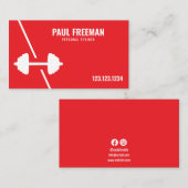 レッド&モダンホワイトダンベルパーソナルトレーナー 名刺 (正面/裏面)