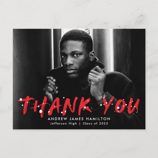 レッド |モダン絵を描(ばちゃばちゃ)跳ねる写真 ポストカード (正面)