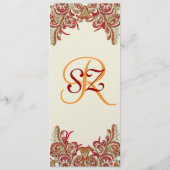 レッド、ライム&オレンジヴィンテージペイズリーダマスクウェディング メニュー (裏面)