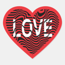 レッド・ラブ白黒ストライプのハートモダン