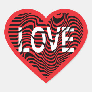 レッド・ラブ白黒ストライプのハートモダン ハートシール