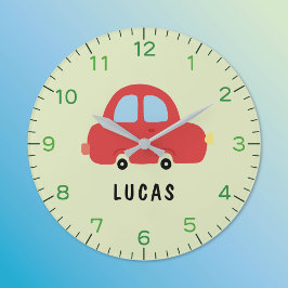 レッド リトル カー オーダーメイド キッズウォールクロック ラージ壁時計