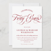 レッド・ルビーのくるくる渦巻きスクリプト 40周年記念の結婚式 招待状 (正面)