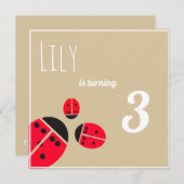 レッド·レイディバグ3人-誕生日パーティー 招待状 (正面/裏面)