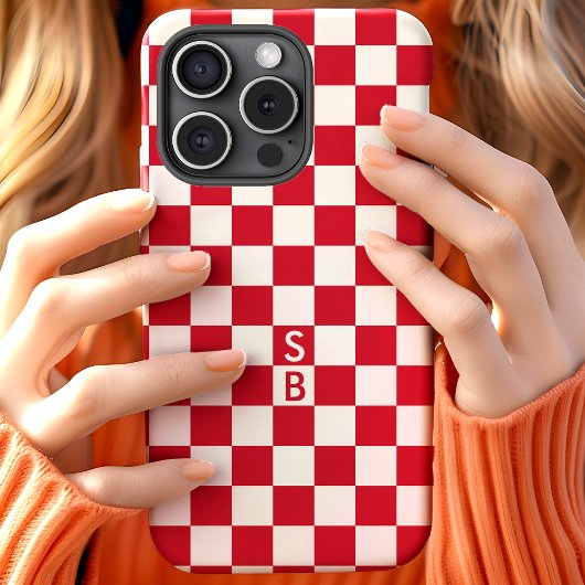 レッド レトロ チェック パターン モノグラム Case-Mate iPhoneケース