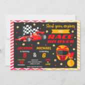 レッド・レースカーの合同誕生日 | レトロF1カー 招待状 (正面)