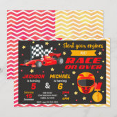 レッド・レースカーの合同誕生日 | レトロF1カー 招待状 (正面/裏面)