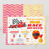 レッド・レースカーの合同誕生日 | レトロF1カー 招待状 (正面/裏面)