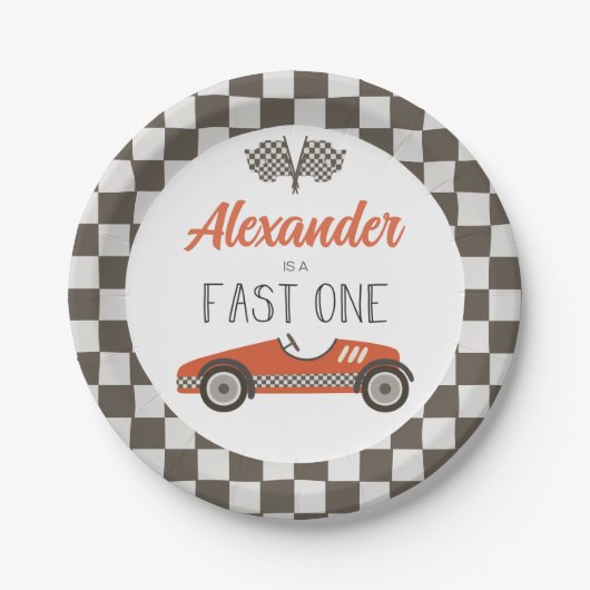 レッド+レースカー+バースデー紙皿 Fast One ペーパープレート (正面)