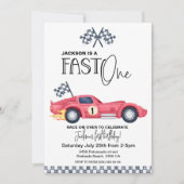 レッド・レースカー FAST ONE 誕生日招待状 招待状 (正面)