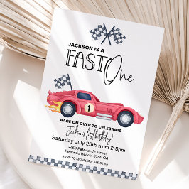 レッド・レースカー FAST ONE 誕生日招待状 招待状