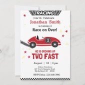 レッド レース カー 2歳の誕生日パーティーへの招待状 招待状 (正面)